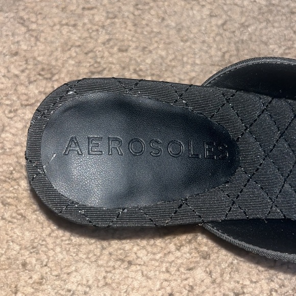 Aerosoles Juju Pointed Toe Mule Bow Gold Metallic Heel Black Fabric 11 - Picture 7 of 9